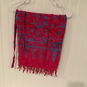 pink and Blue Patterned skirt, wrap, dress, Scarf with Fringe